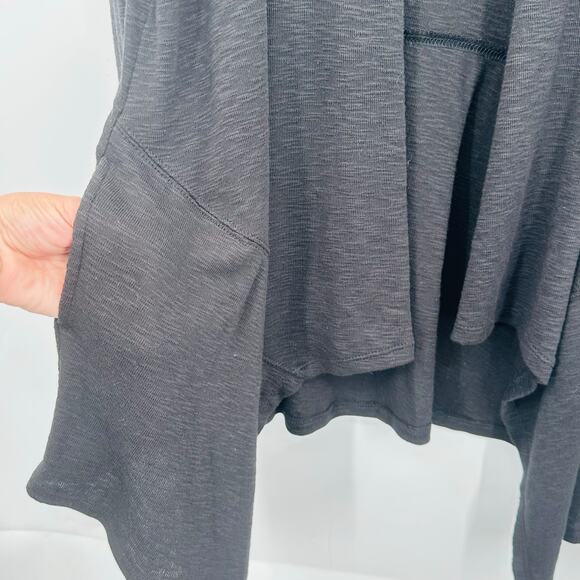 LOGO by Lori Goldstein Lightweight Slub Sharkbite Open Cardigan Black Womens XS - Picture 6 of 9